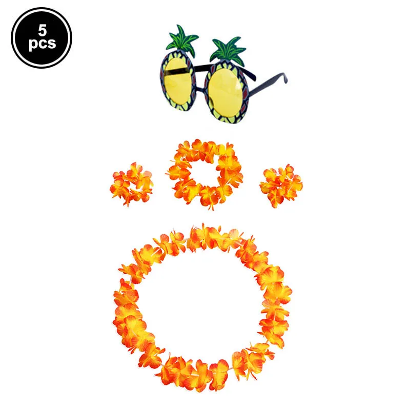 5 шт. Гавайские вечерние комплекты декора солнцезащитные очки с дизайном «ананас» Тропическое Ожерелье Браслет повязка на голову нарядное платье костюмы гирлянда из цветов комплект