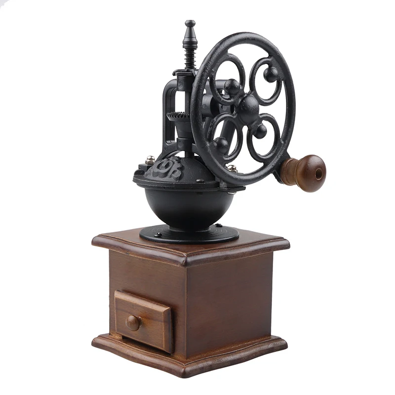 Vintage Manual Coffee Grinder Wheel Design Retro Style Wooden Coffee