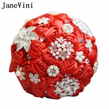 JaneVini блестящий кристалл жемчуг красный свадебный букет с бриллиантом Роскошный горный хрусталь брошь свадебный цветок невесты букеты Рамос Флорес