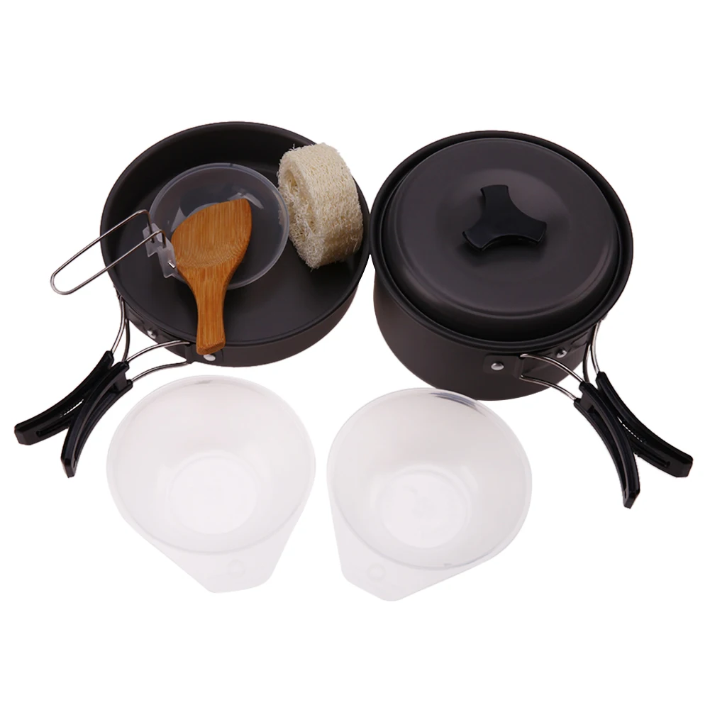 Camping al aire libre de utensilios de cocina de aluminio de aleación de senderismo Picnic utensilios de cocina tazón olla Pan conjunto de vajilla cubiertos utensilios juego de Picnic