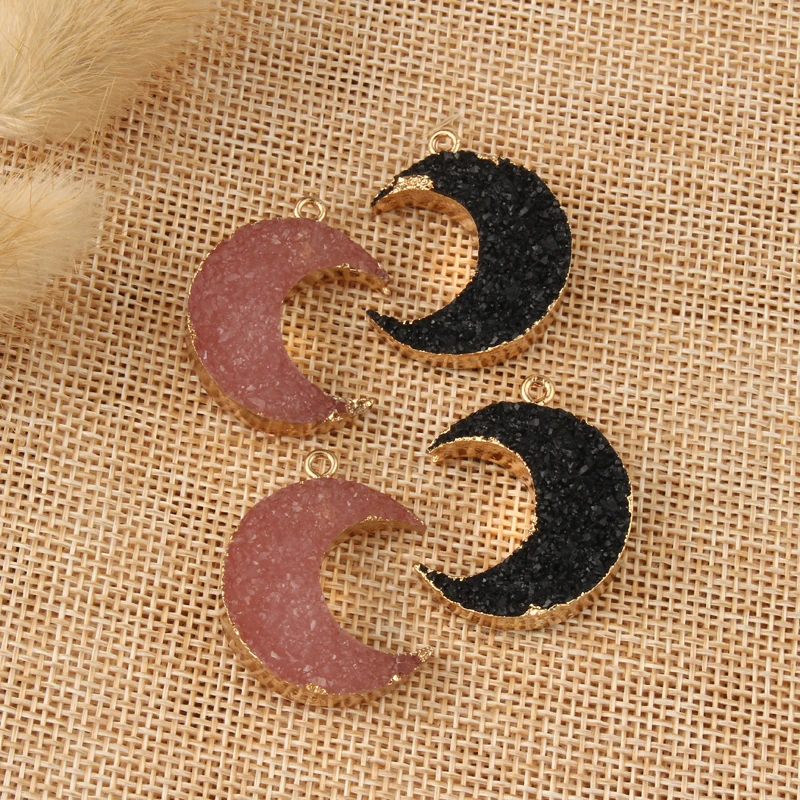 

2pcs Moon Irregular Resin Stone Pendant Findings DIY Women Charms Necklace Pink Earrings Trendy Jewelry Accessories Making F43