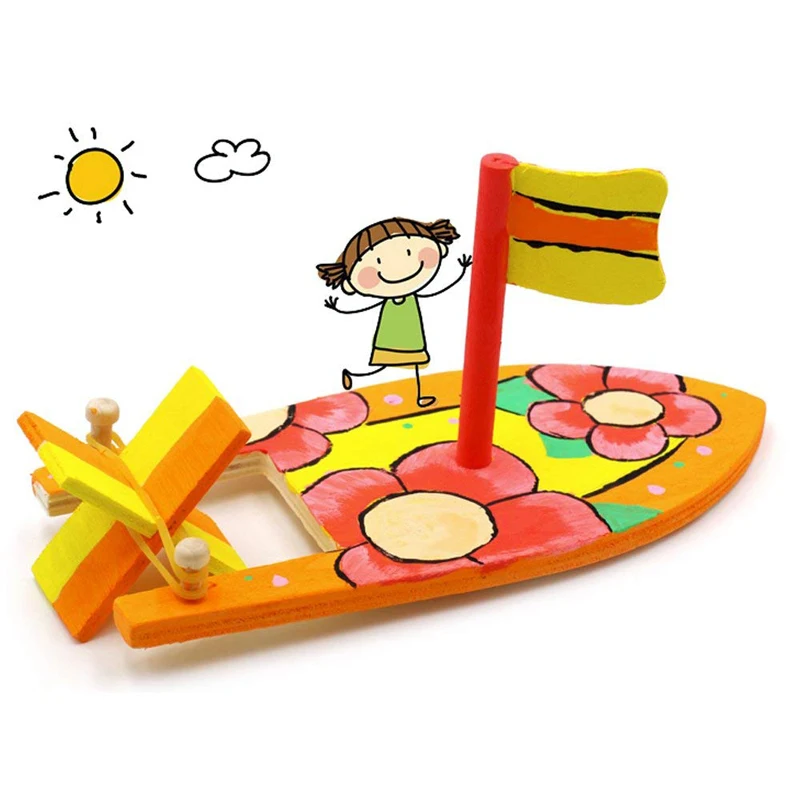 

Ship Model Wooden Sailboat Assembling Model Building Kits Toys Sailing Children's Coloring DIY Boats Kids Toys Brain Development