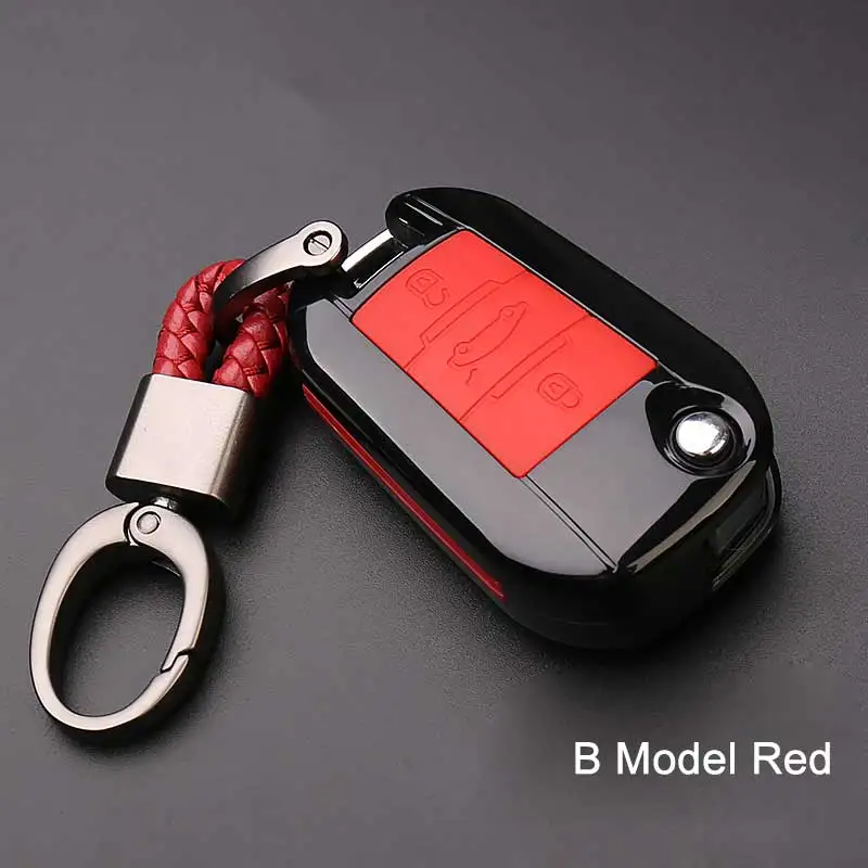 ABS Силиконовые углеродное волокно ключа автомобиля чехол крышка чехла для Citroen C4 кактус C5 C3 C6 C8 Picasso Xsara для peugeot 3008 308 RCZ 508 - Название цвета: B Red