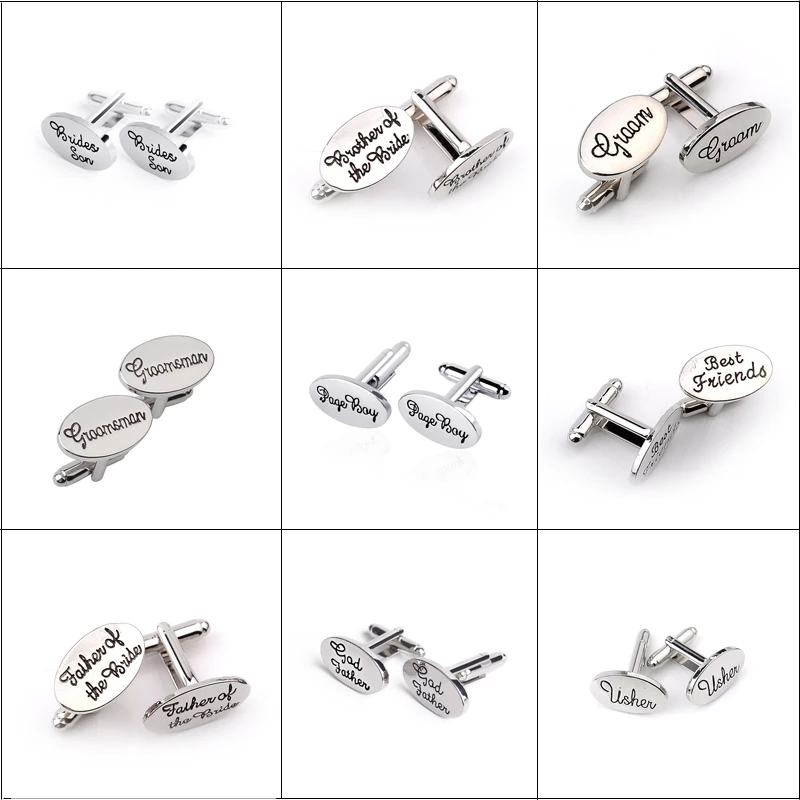 

13 Style Silver Oval Men's Shirt Cufflinks Best Friend God Father Groom Wedding Party French Cuff Links Gifts for Men Cufflink