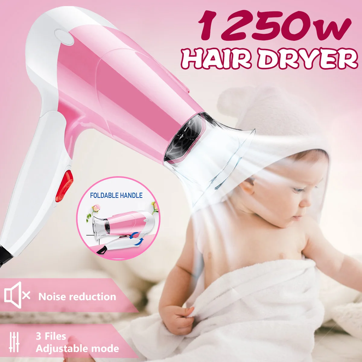 220 V 1250 W мини Парикмахерская тихий электрический фен горячей и холодной воды, ветра воздуходувка Складная ручка путешественник дома для защиты детей и домашних животных
