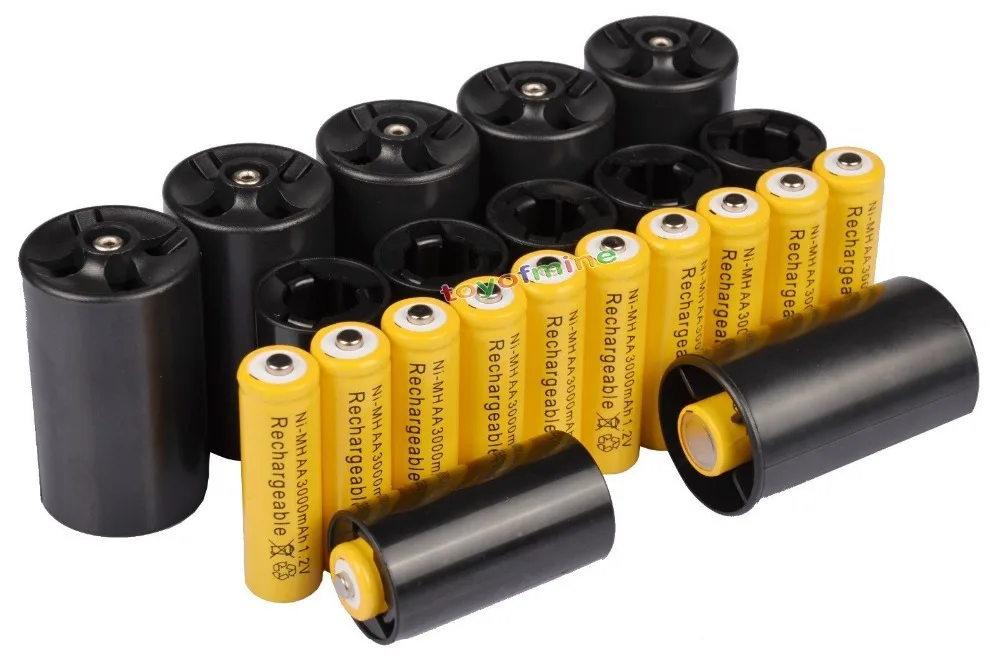 12x AA 3000mAh Ni-MH аккумуляторная батарея+ 6C/6D батарея адаптер конвертер желтый/синий/зеленый/фиолетовый - Цвет: 12xYell C D adaptor