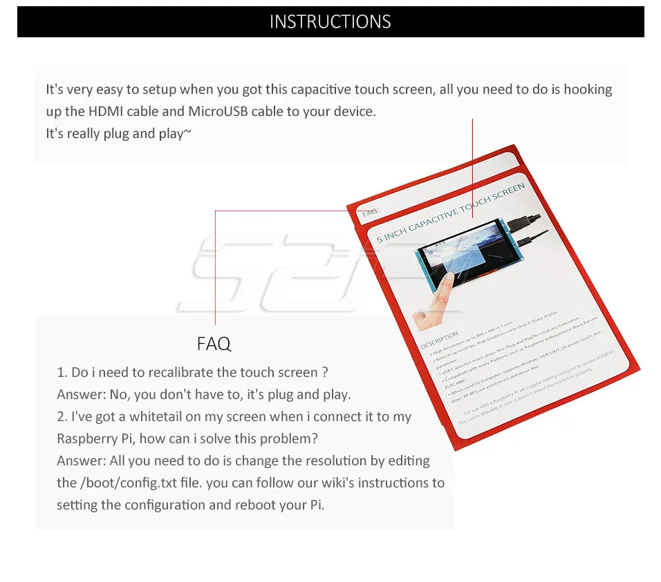 52Pi Бесплатный драйвер 5 дюймов 800*480 емкостный сенсорный экран монитор с кронштейном для Raspberry Pi/PC Windows Plug and Play