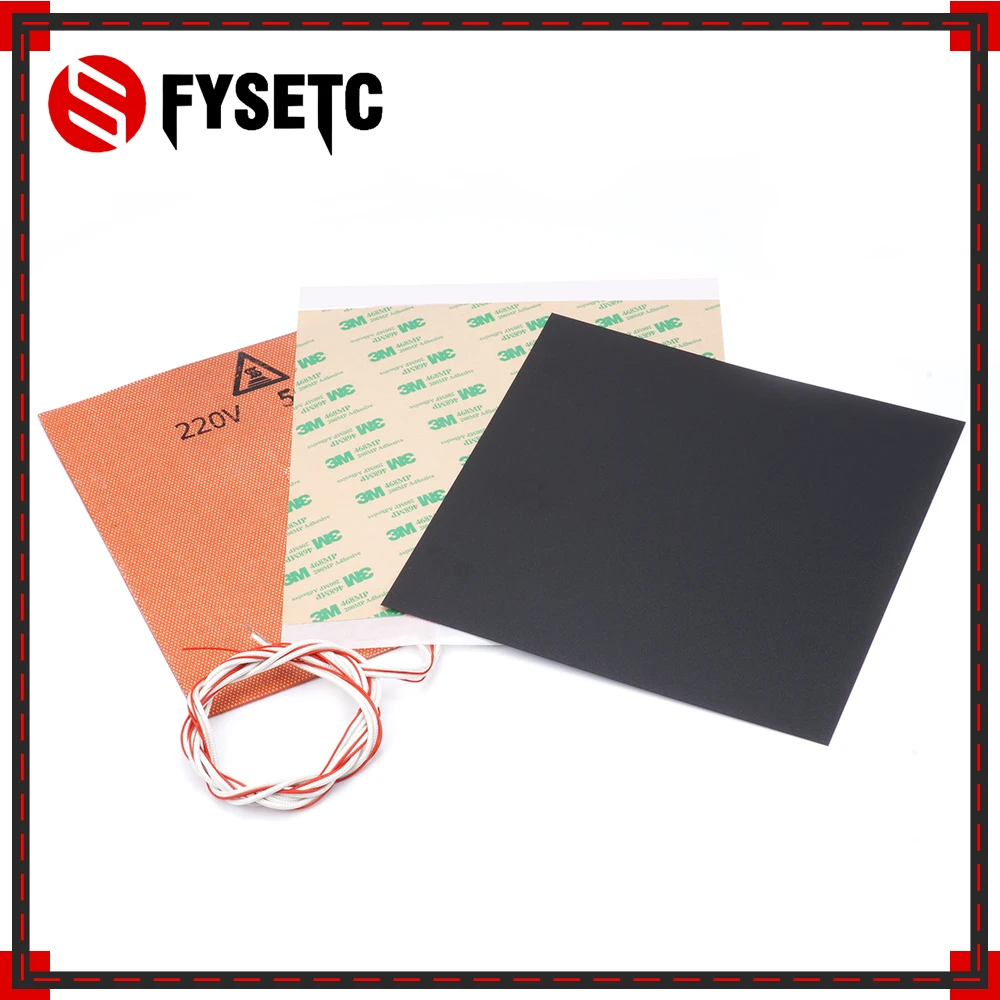 

200X200mm 220V 500W Silicone Heater Pad + 0.5/0.8/1mm Frosted Black Build Surface Polyetherimide Cold PEI Sheet For Prusa i3