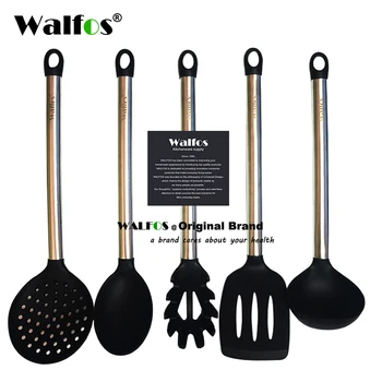 

WALFOS 100% FOOD GRADE silicone cooking spoon soup ladle-egg spatula turner kitchen tools Stainless Steel Cooking Utensil Set