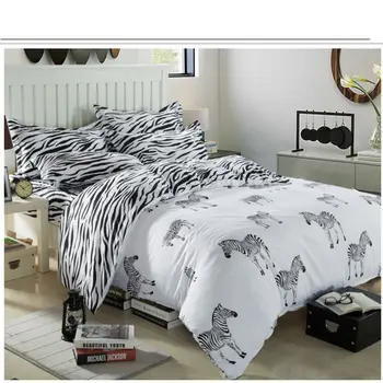 

Fashion Single/Twin/Double/Full/Queen/King Size Bed Quilt/Duvet/Doona Cover Set With Sheet Shams White Black Zebra Blend Cotton