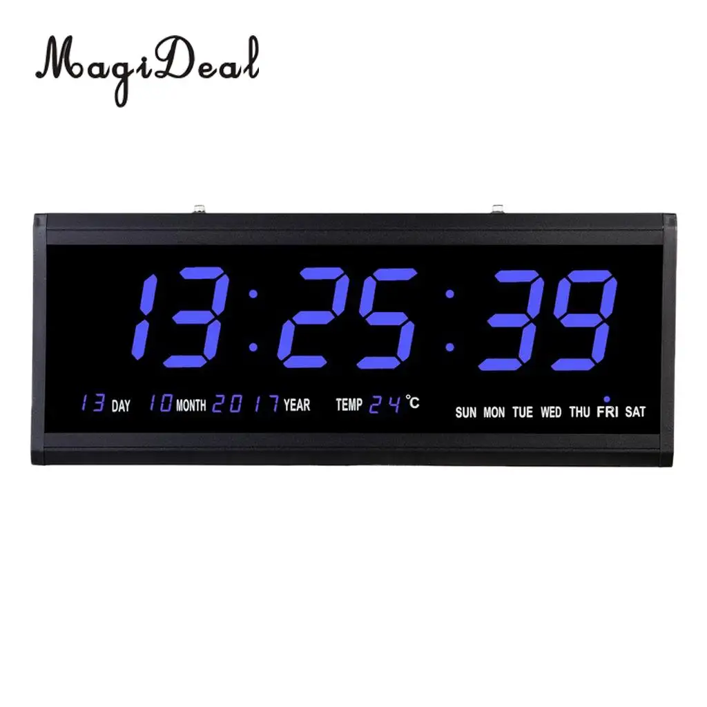  15'' Large Digital Led Wall Clock Watch Calendar Date Day 24H Display Plug in Clock Large LED Screen EU