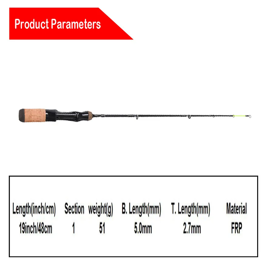 Outdoor Winter Ice Fishing Rods Pole Portable Winter Fishing Rods Spinning 1 Sections Fish Pole 19inch 6