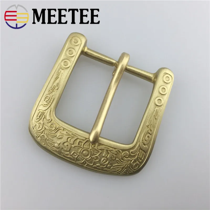 MEETEE 1pcs Hand carved brass pin buckles men and women DIY Belt