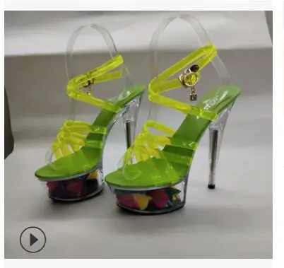 Обувь; женские летние босоножки; женские туфли-гладиаторы на платформе; Прозрачные Свадебные туфли на высоком каблуке 15 см; размеры 34-43 - Цвет: Зеленый