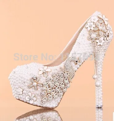 

New arrival white pearl bridal shoes high-heeled platform crystal anti-slip soles diamond comfortable formal dress shoes wedding