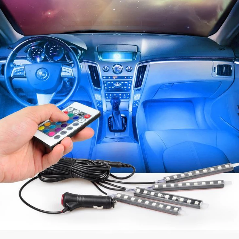 Interior Decorative Atmosphere Lamp Wireless Remote Multi Color RGB Car