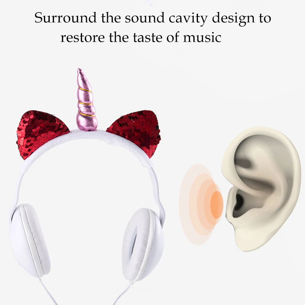JINSERTA Unicorns Headphones Cute Cat Ear Earphones For Mobile Phone MP3 PC Tablet 3 5mm Wired Headset for Kids Adults Gift