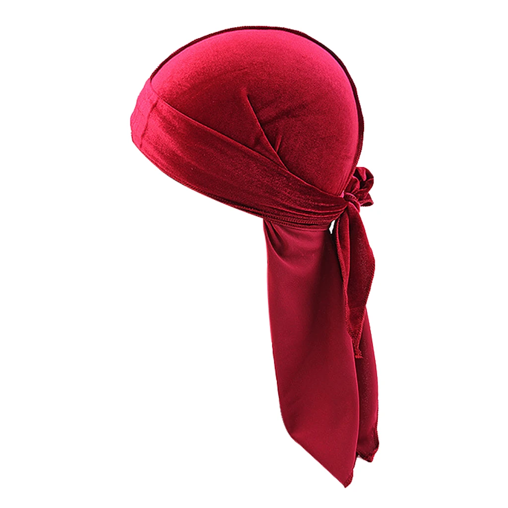 Women Men Long Tail Plain Velvet Bandana Turban Hat Durag Headwear Pirate Cap Head Wraps