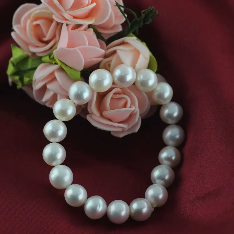 

FREE SHIPPING HOT sell new Style >>>>2016 Gorgegous White 8" 11mm Freshwater Off-Round Bridal Pearl Bracelet Tinny Flaw