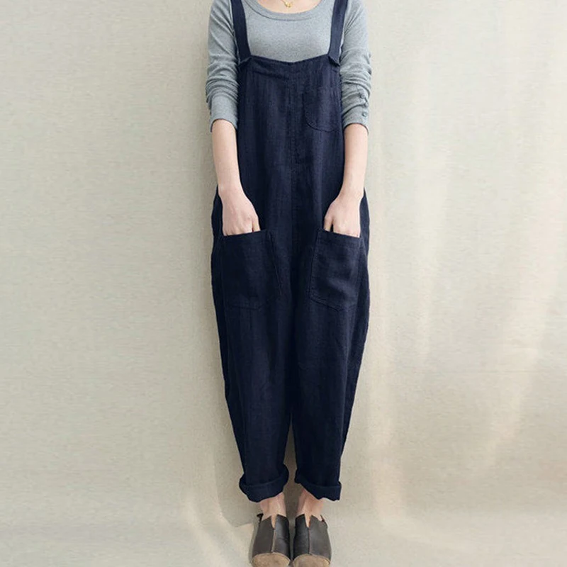 New Fashion Cotton Linen Jumpsuit Woman Causal Loose Long Trousers Women Strappy Harem Pants Romper Female Lady Baggy Pants