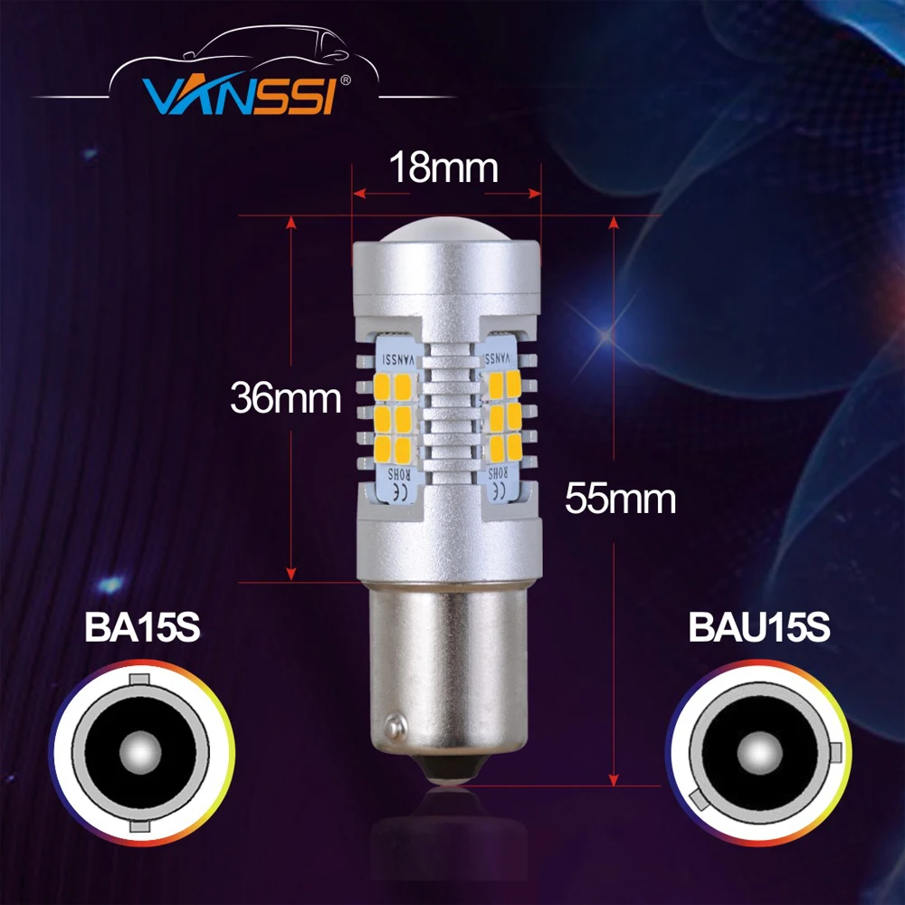 2x Bau15s 7507 PY21W светодиодный светильник 21-SMD, высокая мощность, светодиодный габаритный фонарь, Янтарный Желтый DC12-24V, 1 год гарантии VANSSI