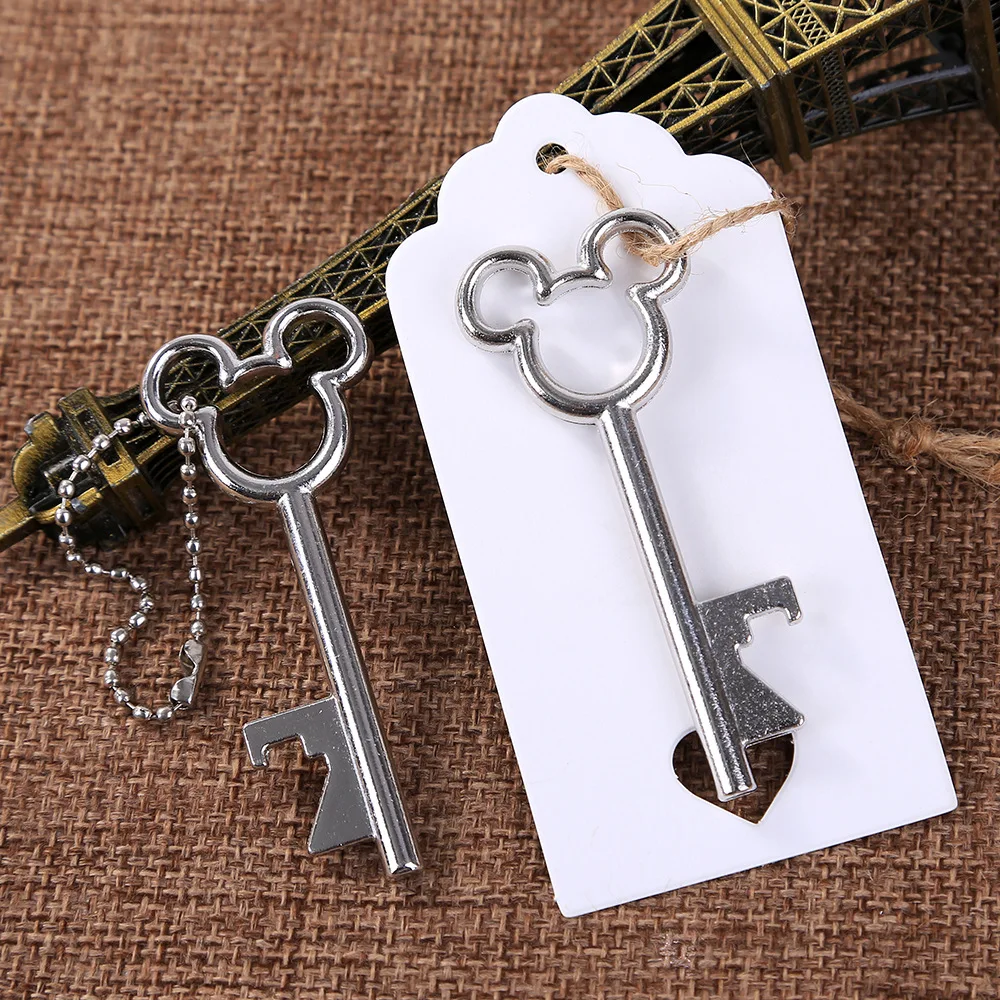 

New Design Creative Wedding Favors Party Gifts Silver Mickey Mouse Skeleton Key Beer Bottle Opener Free Shipping 150 pcs