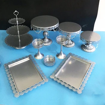 

12pcs silver Cake Stand Wedding Cupcake Stand Set Metal Dome Crystal Candy Bar Decoration Cake Tools Bakeware