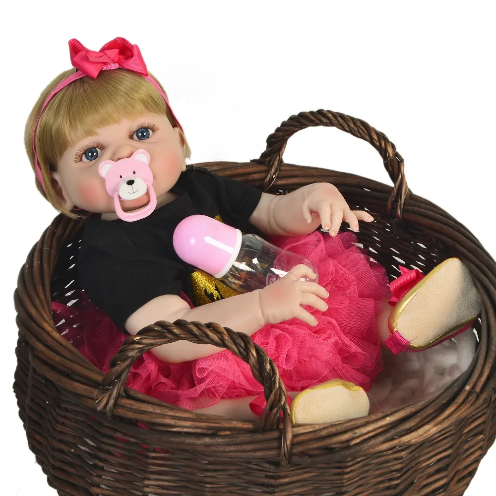 

23" Full Silicone Body Reborn Baby Doll Toy For Girl Vinyl simulation Bebe Bathe Accompanying stylish girl Toy bedtime playmate