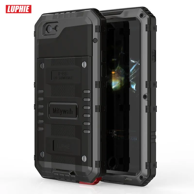 imágenes para Luphie impermeable de aluminio case para iphone se 5 5s 6 6 s 7 más concha armadura a prueba de golpes cubierta a prueba de polvo de metal con vidrio templado imágenes para Luphie impermeable de aluminio case para iphone se 5 5s 6 6 s 7 más concha armadura a prueba de golpes cubierta a prueba de polvo de metal con vidrio templado