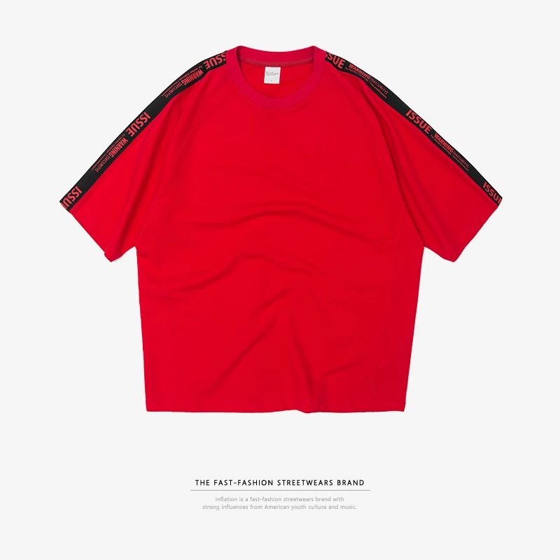 INFLATION, летняя мужская футболка с надписью на рукаве, с открытыми плечами, с коротким рукавом, уличная одежда, хип-хоп футболки, мужская одежда, 8189 s - Цвет: Red-black tape
