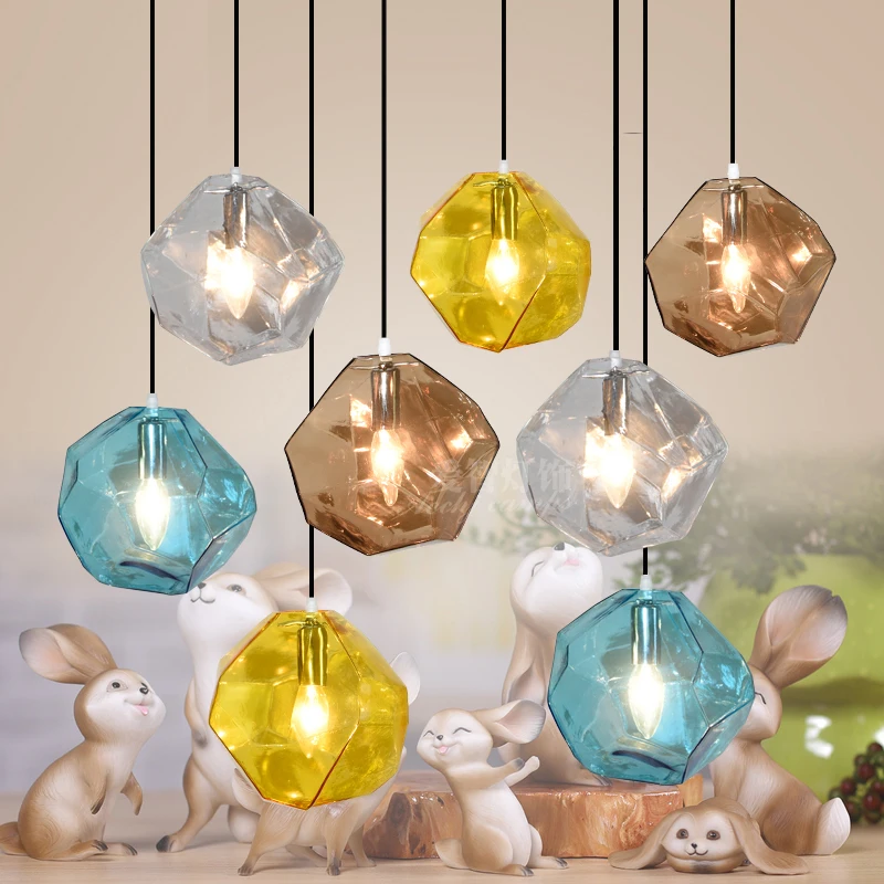 Modern Glass Pendant Lights Fixtures Restaurant Lighting Color Glass Hanging Lamp Bar Art Hanging Lights Cafe led Pendant Lamps modern colorful color stone glass pendant lights retro hanging restaurant lustres g4 led bulbs fixture indoor lighting