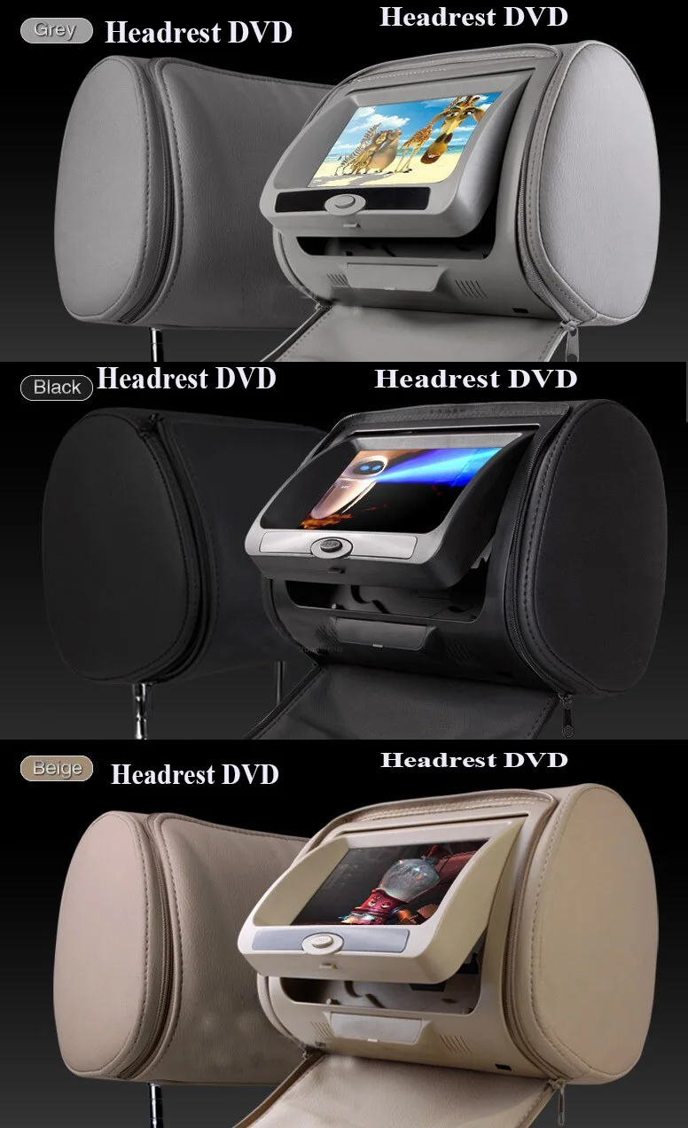 Clearance one pair 2X 7"inch car headrest DVD player,with zipper cover,USB/SD,32 bit wireless Game,IR,FM,for car,3 color Black,Beige,Grey 5