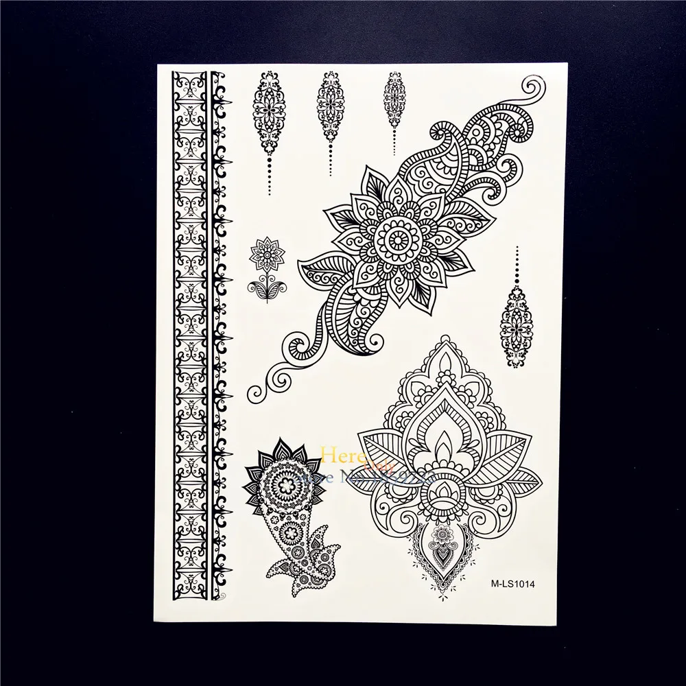 1PC Fashion Waterproof Tattoo Black Henna Mehndi Flower Arm Decal ...