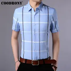 COODRONY Брендовое платье деловые рубашки в повседневном стиле хлопковая рубашка мужская летняя с коротким рукавом мужская рубашка в полоску