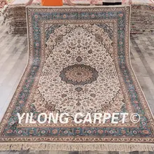 YILONG 6'x9 'Восточный персидский шелковый ковер бежевый и синий ручной узлом Восточный элегантный ковер(ZW054M6x9