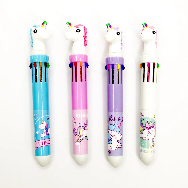 

10 Colors In 1 Pc Ballpoint Pen luxury School Office Supply Gift Stationery Papelaria Escolar Kawaii Colored Pens unicorn