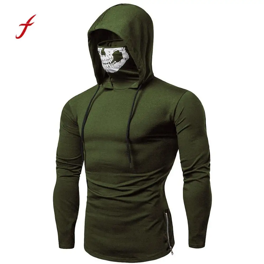

Hoodies Sweatshirt Fashion Mens Mask Skull Pure Color Tops Clothes Pullover Long Sleeve Hooded Sweatshirt Tops Oversized /PT