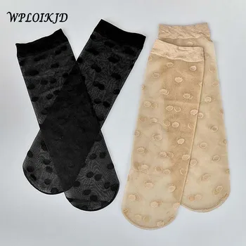 

[WPLOIKJD]New Product Korean Style Women Ultra-thin Lace Socks Transparent Dot Pattern Women Socks Creative Calcetines Skarpetki