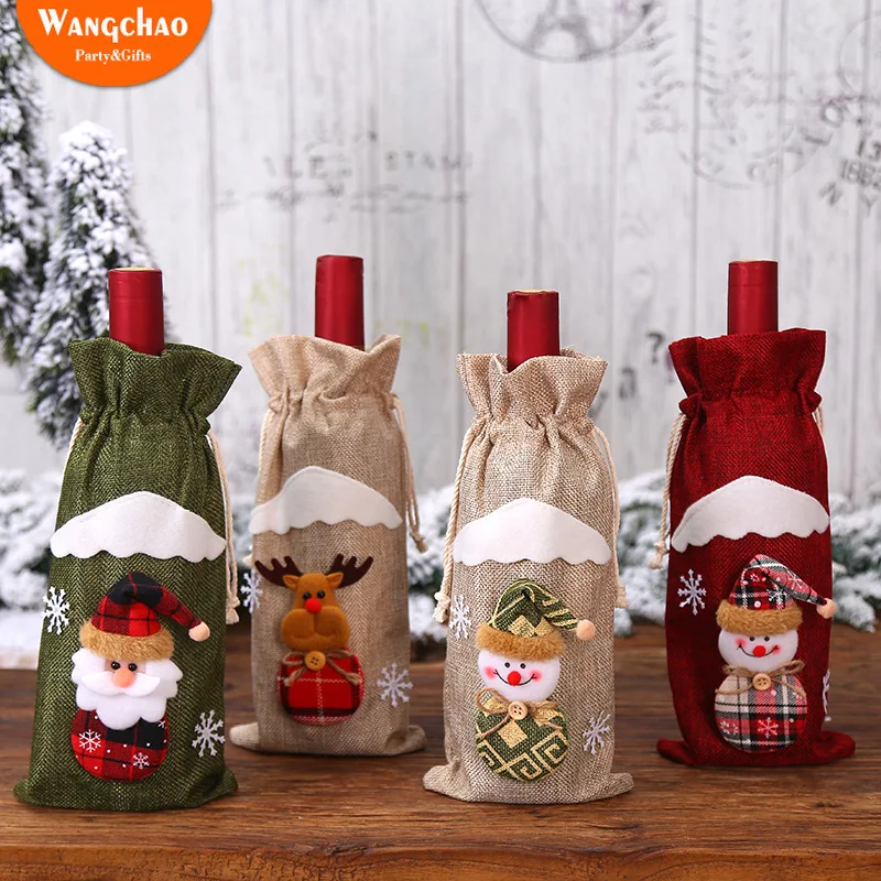 

2019 New Christmas Wine Bottle Decoration Christmas Stockings Gift Holders Xmas Tableware New Year Gift Santa Claus Bottle Cover