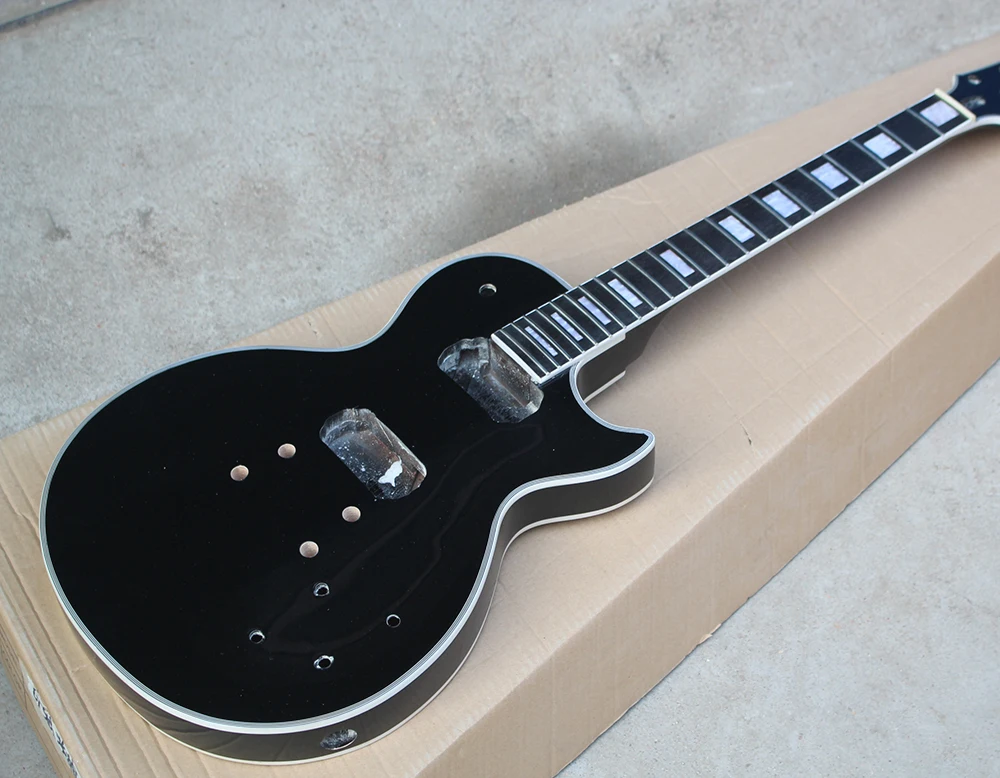 

Factory Custom Semi-finished Black Electric Guitar Kit(Parts) with Rosewood Fretboard,White Binding,DIY Guitar,Offer Customize