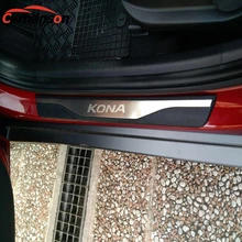 Car Styling For Hyundai Kona Accessories Stainless Steel Door Sill Trim Scuff Plate Protection Protectors Car Sticker 2018 2019 car door sill scuff plate for hyundai kona kauai 2018 stainless steel door sill protector sticker for new kona kauai