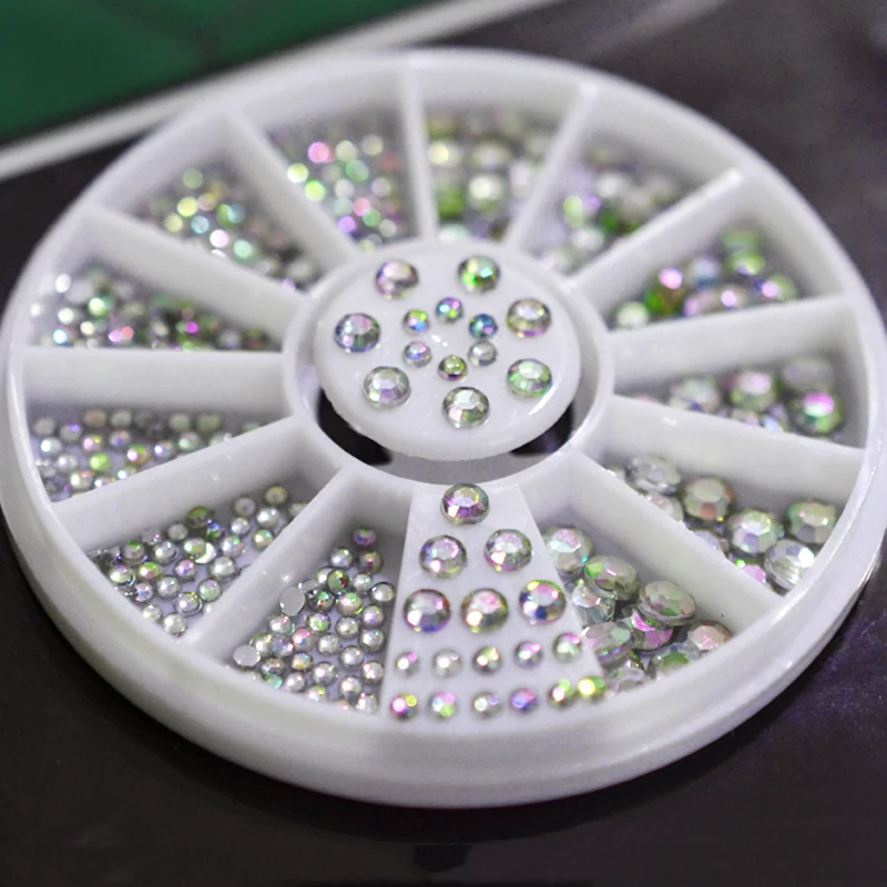 

Holographic Design 2mm / 3mm / 4mm Mixed Sizes 3D Colorful Opal AB Nail Rhinestones In Wheel For Nail Charms Supplies , CZP143