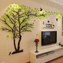 Акриловые хрустальные настенные наклейки с изображением дерева для влюбленных, настенные наклейки для гостиной, телевизора, DIY художественное украшение, водонепроницаемые настенные наклейки для дома