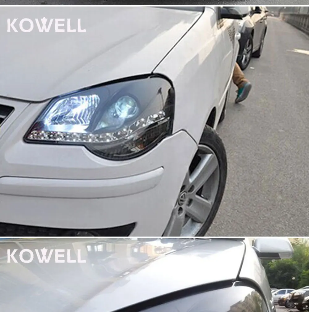 KOWELL Набор для автостайлинга для VW Polo фары светодиодный 2005 2006 2007 2008 2009 фара DRL Объектив двойной луч HID Xenon