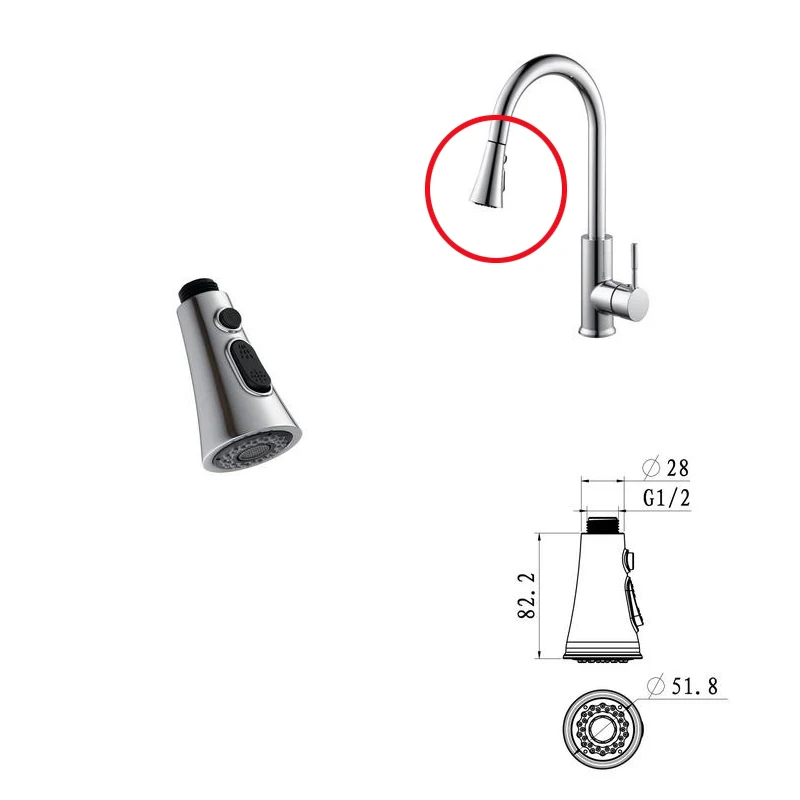 Washing Head Replacement For Kitchen Faucet Spray Abs Chrome