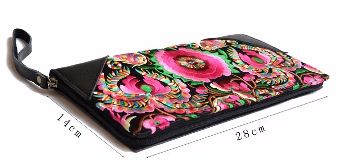 Национальный ретро вышитые мешок с цветочным Дизайн браслет Для женщин Сумочка Кошелек нарядные день клатч Клатчи кошелек