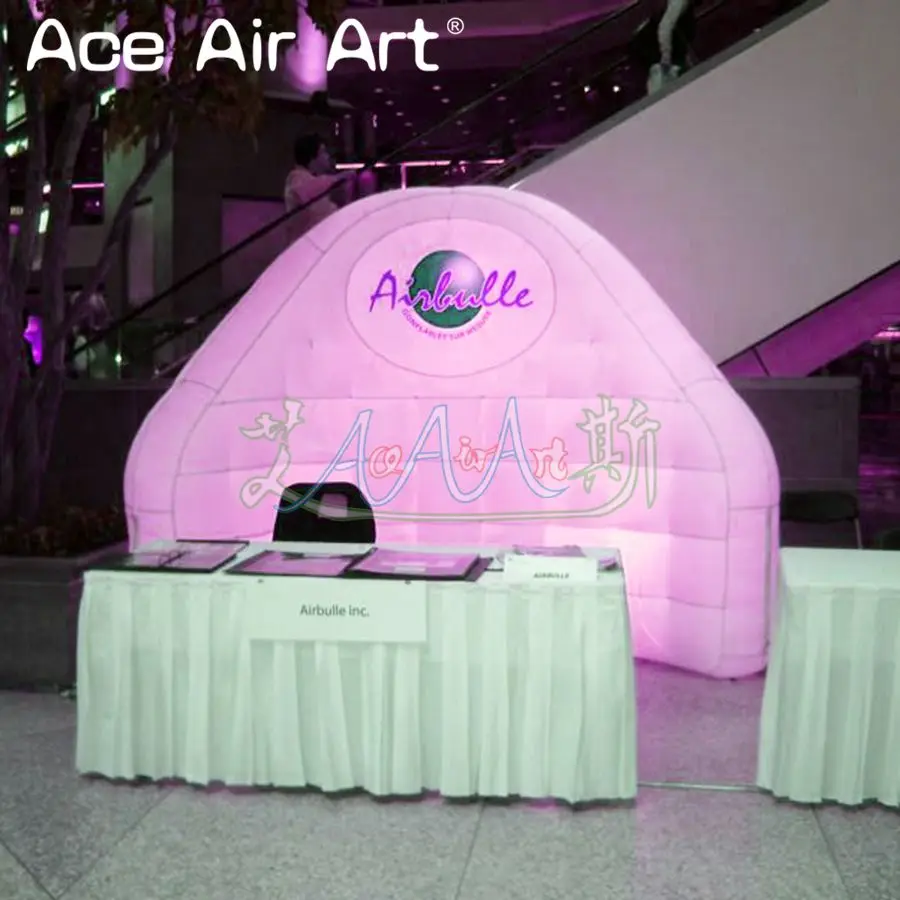 

Newest shape 3m W led curved photo background inflatable service station,tower shaped DJ booth standing freely For market in UK