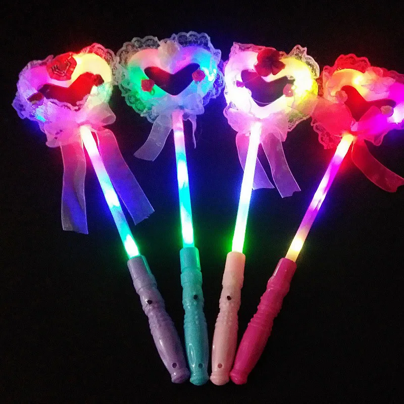Colorful Plush Light Up Luminous Shiny Bling Led Girl Children Candy Sugar Heart Magic Stick
