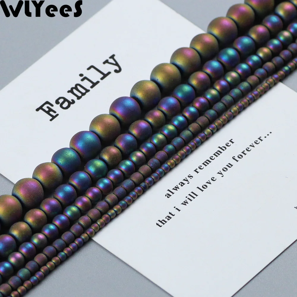 

WLYeeS Matte Natural Hematite beads Plating Multicolor Spacer Loose Bead 2 4 6 8 10mm Round Ball for DIY Jewelry Bracelet Making