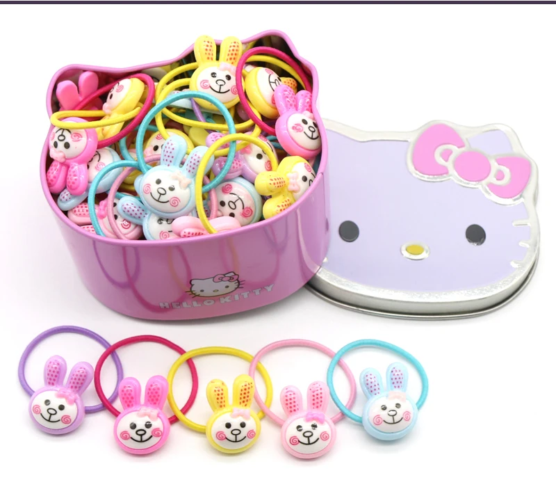 50 шт./компл. с милым принтом «кролик», «Банни резинки для волос в рисунок «Hello Kitty» подарочной коробке акриловые мультяшная резина группа резинки для девочек резинки аксессуары